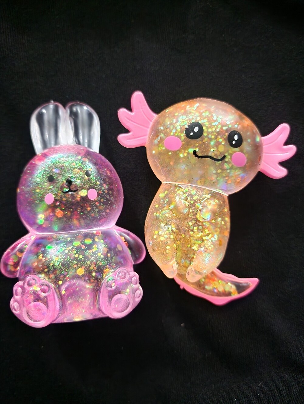 Sparkling Pink Bunny & Axolotl Glitter Squish Toys - Set of 2